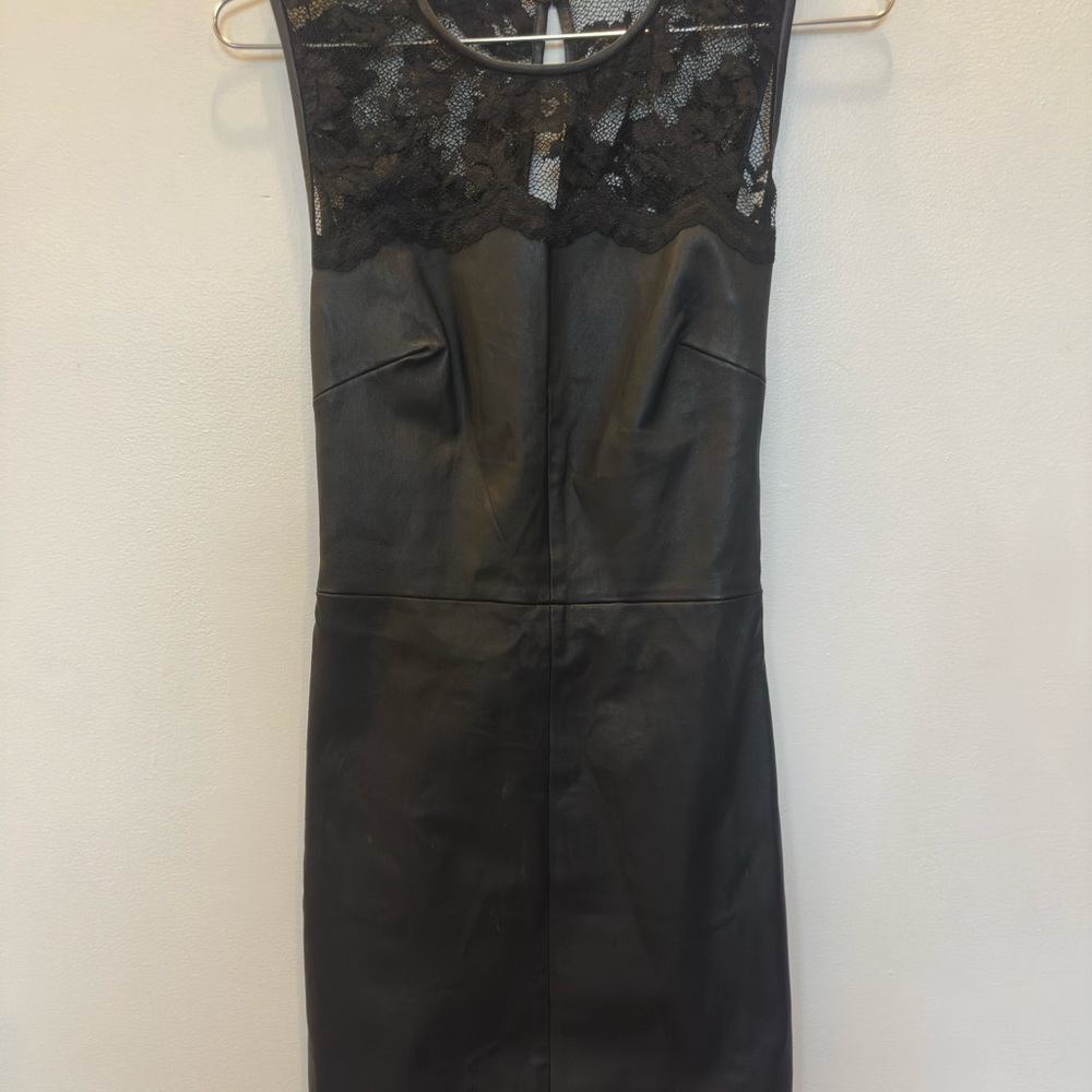Elegant Black Lace Leather Dress